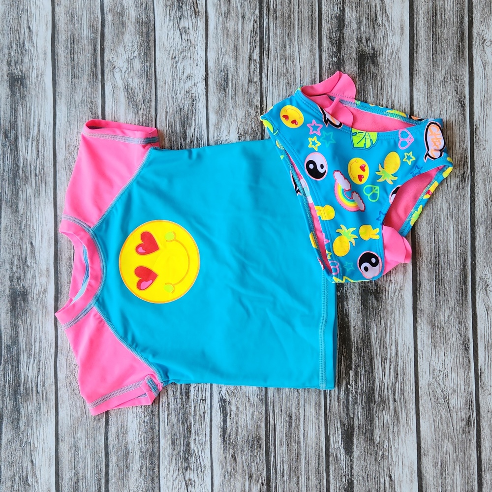 Breaking waves emoji rash guard swimsuit